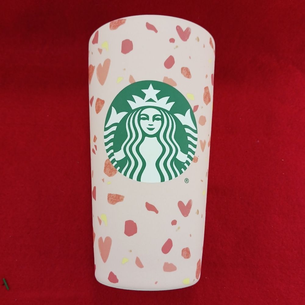 Starbucks Hearts & Logo Ceramic 12oz Coffee Mug with Lid Pink/Red. Great Gift...